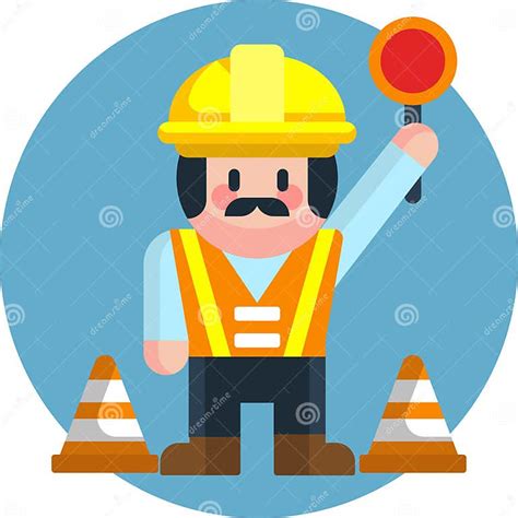 Cartoon Construction Worker Stopping Traffic Stock Vector Illustration Of Tools Medical