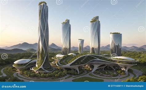 Sustainable Sci Fi Futuristic Skyscraper Village Masterplan In Nature