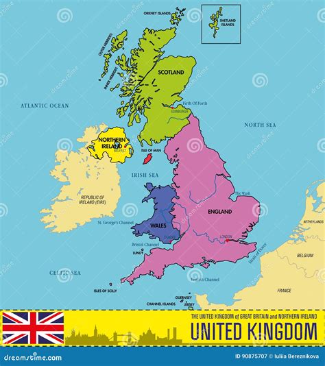 Mapa Politico De Reino Unido Con Regiones Y Sus Capitales Ilustracion