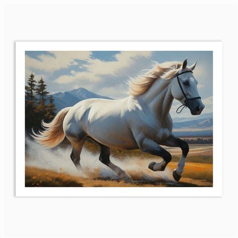 White Horse Galloping Art Print By Kilianszmid Fy
