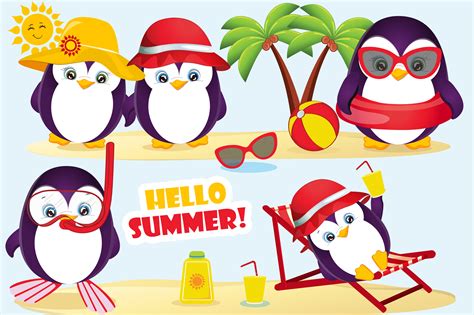 Summer Penguin Clipart Summer Penguin Graphics