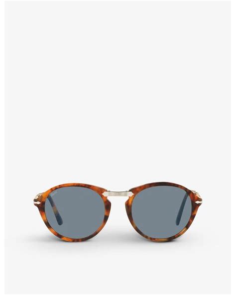 persol po3274s round frame folding acetate and metal sunglasses in brown lyst australia