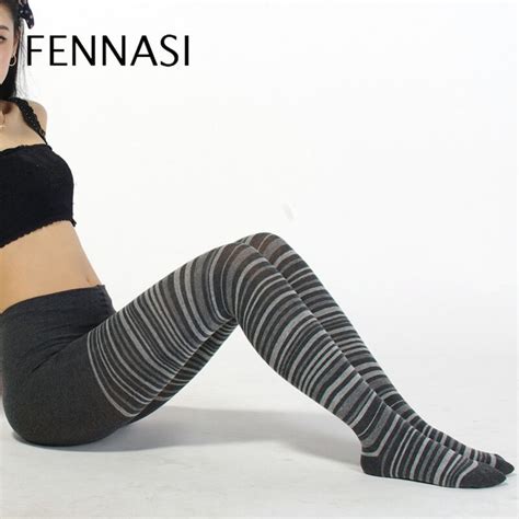 fennasi autumn winter striped women tights women high waist casual thick warm tights female