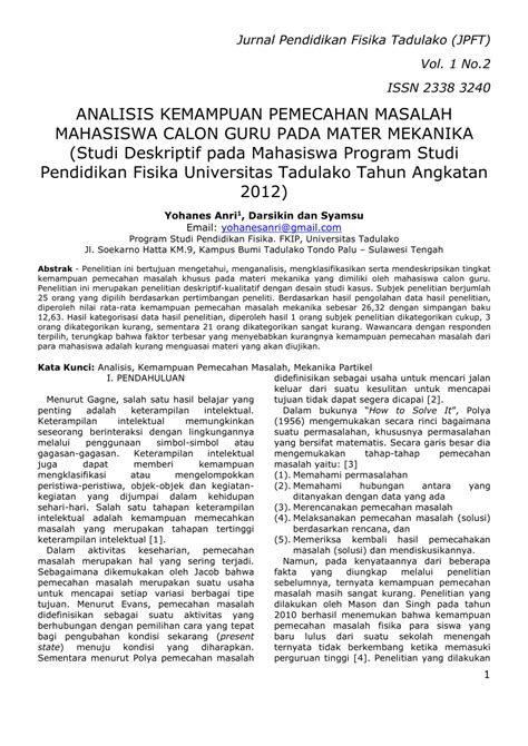 PDF ANALISIS KEMAMPUAN PEMECAHAN MASALAH MAHASISWA CALON GURU PADA