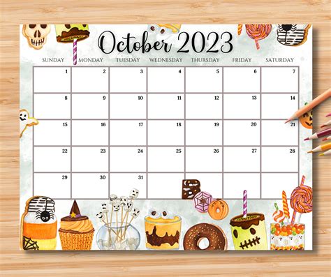 Editable October 2023 Calendar Spooky Halloween With Cute Etsy Singapore