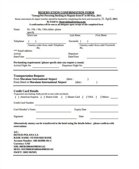Free 11 Booking Confirmation Forms In Pdf Ms Word