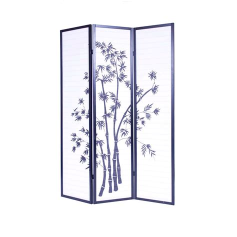 3 Panel Asian Shoji Screen Room Divider With Bamboo Print