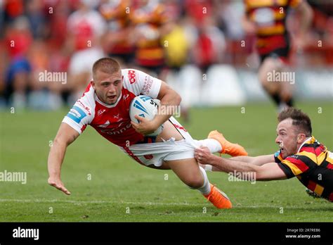 Hull Krs Mikey Lewis Left Is Tackled By Salford Red Devils Ryan Brierley During The Betfred