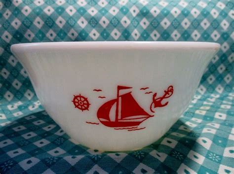 Mckee Milk Glass Bowl With Red Sailboat Bowls Home And Living Pe