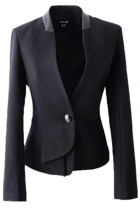 black womens fashion cotton blended patchwork pu short blazer blazer and shorts short black