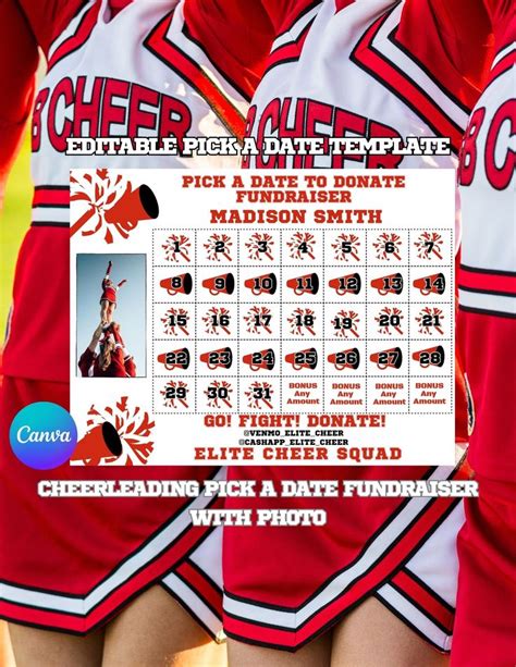 Editable Cheerleading Calendar Fundraiser Pick A Date To Donate