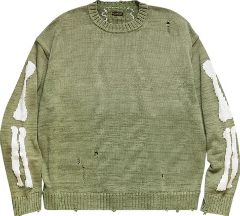 Buy Kapital 5g Cotton Knit Bone Crew Sweater Khaki Ek 1077 Khak Goat