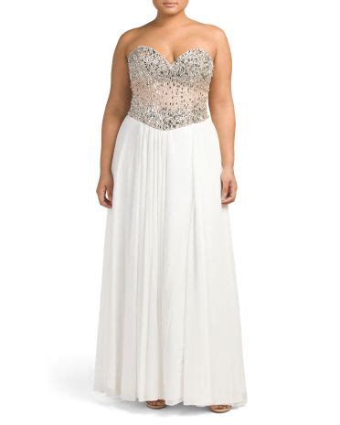 Plus Size Formal Strapless Beaded Bodice Gown Prom Wedding And