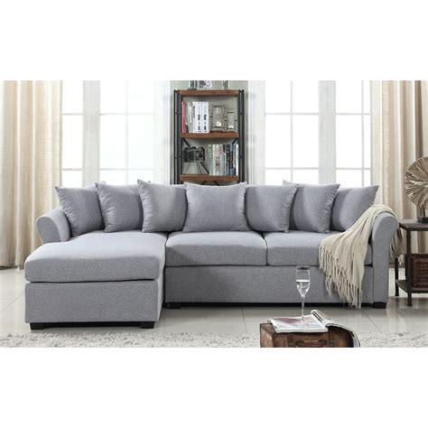 Classic L Shape Couch Large Linen Fabric Sectional Sofa With Chaise