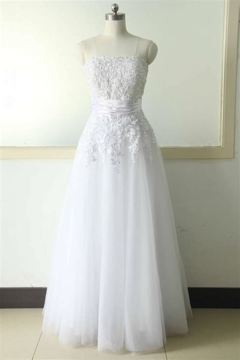 White Lace Wedding Dress Strapless Lace Wedding Gowns Tulle Bridal Wedding Gowns A Line Wedding