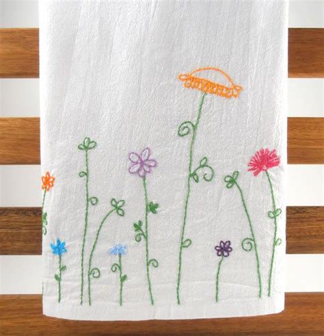 Flower Kitchen Towel Hand Embroidered Towel Flour Sack Etsy Embroidered Towels Hand
