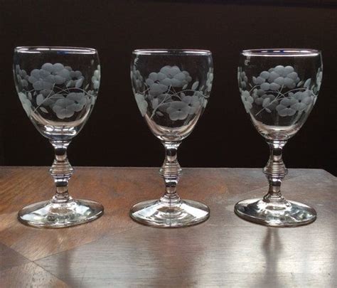 Some people refer to it as poor mans tiffany glass although some rare pieces are expensive. Vintage Libbey Rock Sharpe Etched Floral GLENMORE Cordial ...