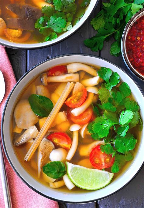 Aromatic soup designed to eat alone, with chicken, water chestnuts or chow mein. Vegetarian Tom Yum Soup | Cilantro and Citronella