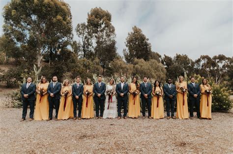 Rustic Carlsbad Wedding With Grooms In Navy And Bridesmaids In Mustard