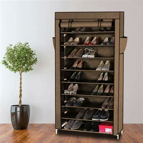10 Tiers Shoe Rack With Dustproof Cover Closet Shoe Storage Cabinet Organizer Coffee Walmart