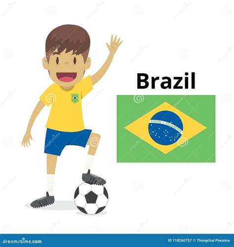 Brazil National Team Cartoonfootball Worldcountry Flags 2018 Stock