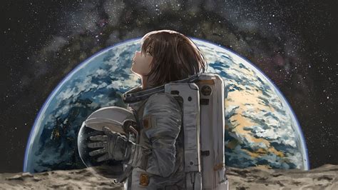 Space Astronaut Anime Girl Earth 4k 3840x2160 19