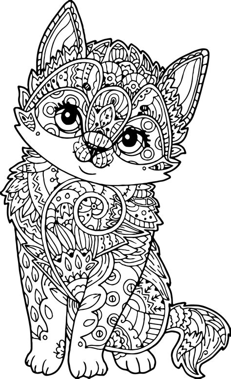 Adult Mandala Cat Puppy Coloring Page Simple