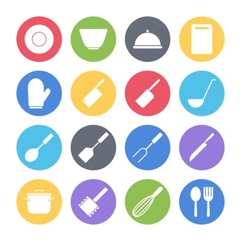 Set Of Vector Icons And Illustrations In Flat Style Kitchen Appliances