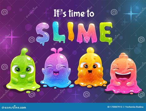 Super Slime Banner Vector Background With Funny Slimy Characters