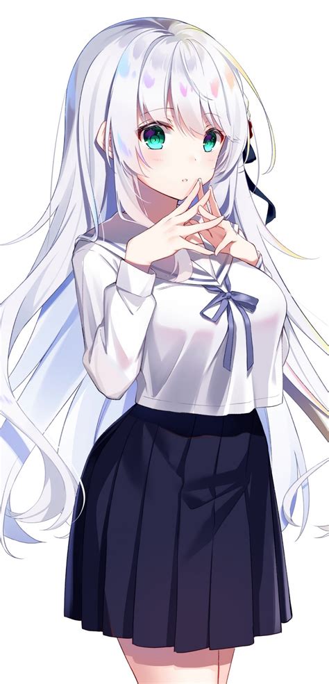 Download 1080x2246 Anime School Girl White Hair School
