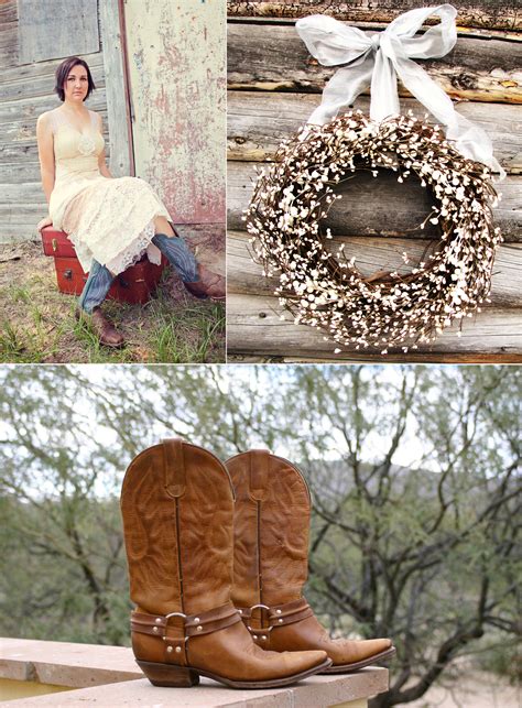 Planning a country or outdoor wedding? country western themed wedding bride wears cowboy boots ...