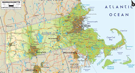 Physical Map Of Massachusetts State Ezilon Maps