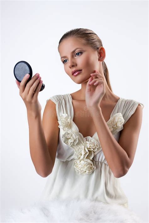 Young Woman Looking In The Mirror Stock Image Image Of Head