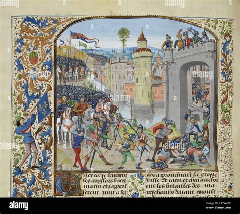 The Battle Of Caen In 1346 Miniature From The Grandes Chroniques De France By Jean Froissart