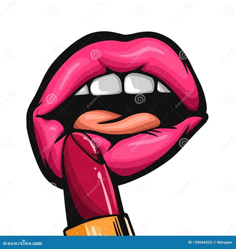 She Is Holding Red Lipstick Stock Illustration Illustration Of Happy