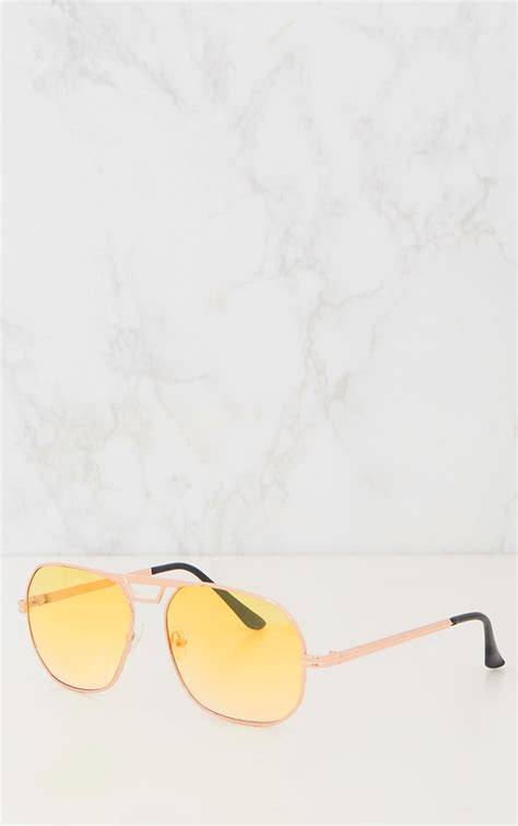 Yellow Metal Frame Retro Aviator Sunglasses Prettylittlething