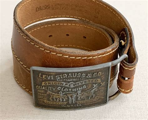 Levi S Leather Belt Buckle Vintage Levi Strauss And Co Made In Usa Distressed Brown Genuine