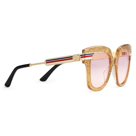 gucci square frame acetate sunglasses glitter gold glitter acetate and gold gucci eyewear
