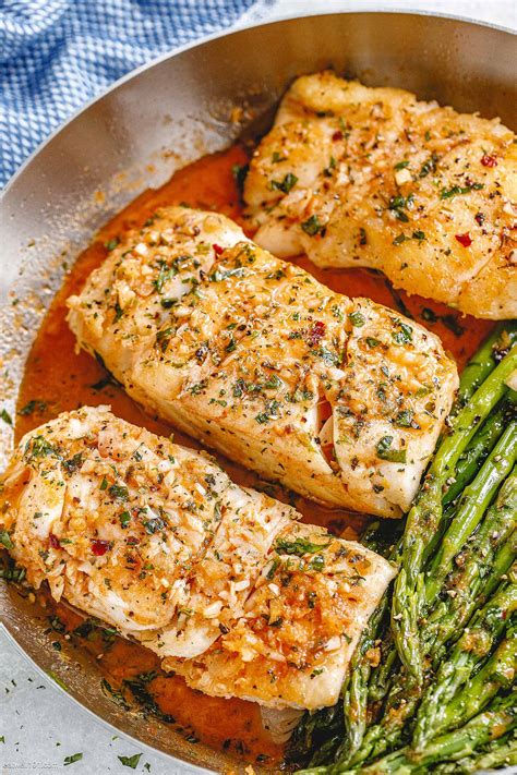 Garlic Butter Cod With Lemon Asparagus Skillet Healthy Fish Recipe