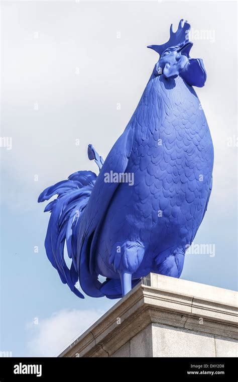 Big Blue Cock Erected On Fourth Plinth In Londons Trafalgar Square