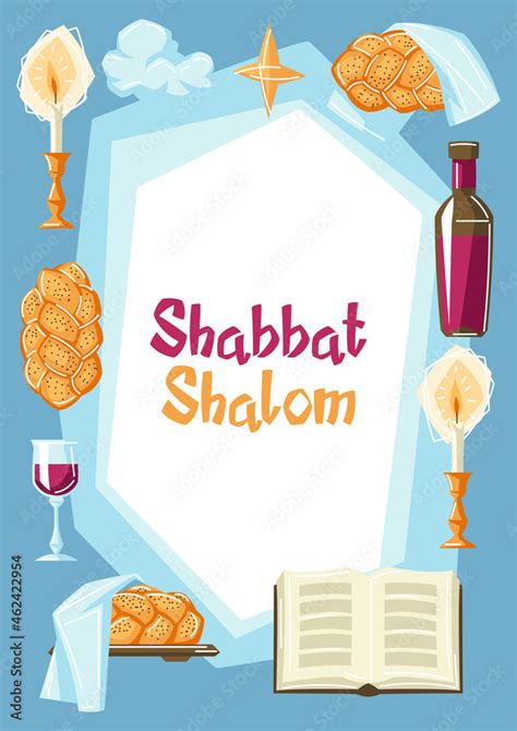 Shabbat Shalom Frame With Religious Objects Background With Jewish