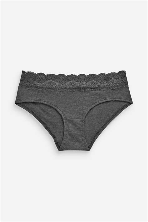 Next Lace Trim Cotton Blend Knickers 4 Pack Grey Marl Women Packs