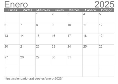 Calendario Enero 2025 De España En Español ☑️ Calendariogratis