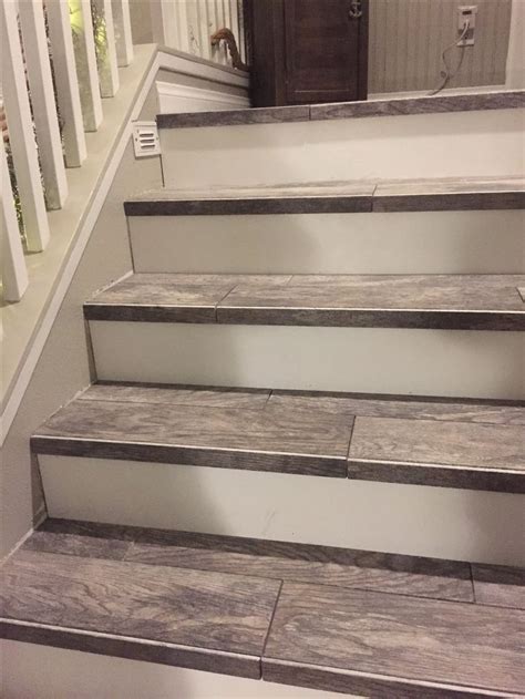 Wood Look Tiled Stair Case Staircases In 2019 Tile Stairs Tiled