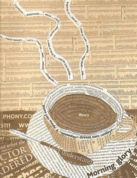 A Cup Of Coffee On Top Of Newspaper With Words In The Shape Of A Heart