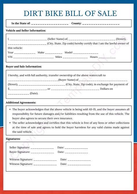 Free Printable Dirt Bike Bill Of Sale