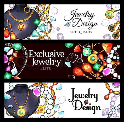 Jewelry And Luxury Jewel Sketch Banners Diamond Ring Necklace