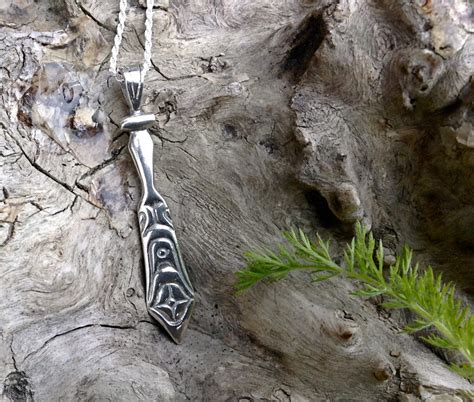 Silver Paddle Necklace Alaskan Native Style Cast In Eco Friendly