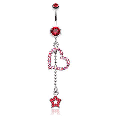 Curved Heart Star Sparkle Belly Button Ring