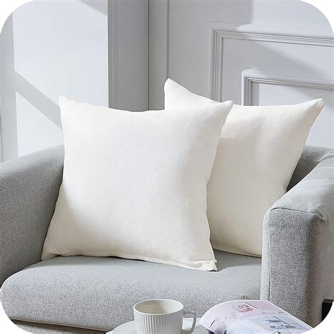 Topfinel Pure White Cushion Covers 45cm X 45cm Chenille Cream Pillow